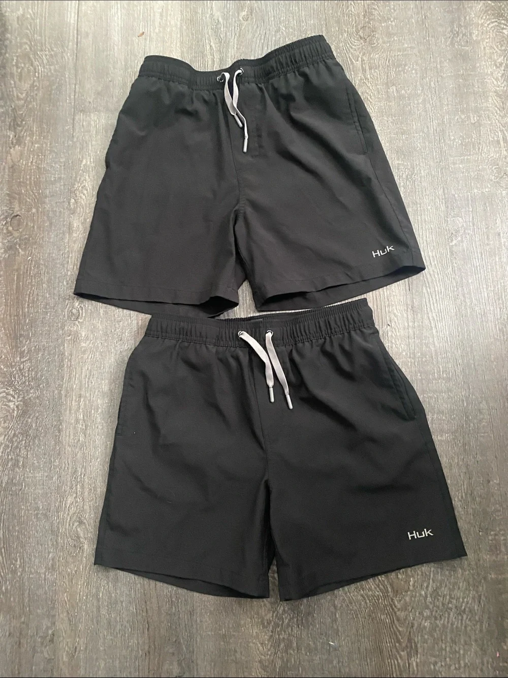 Huk boy’s Black Athletic or swim Shorts with gray Drawstring bundle XL and L